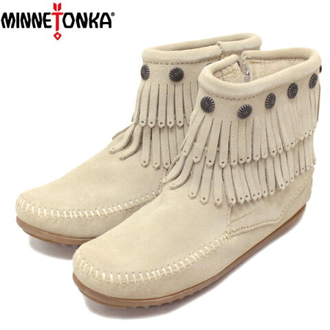 正規取扱店 MINNETONKA(ミネトンカ) Double Fringe Side Zip Boot(ダブルフリンジサイドジップブーツ) #696 Stone Suede レディース MT431