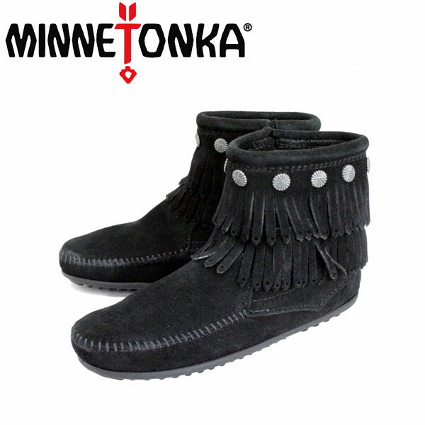 ミネトンカ sale セール 正規取扱店 MINNETONKA(ミネトンカ)Double Fringe Side Zip Boot(ダブルフリンジ サイドジップブーツ)#699 BLACK レディース MT017