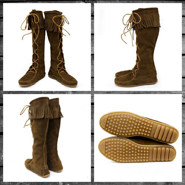 スーパーセール　正規取扱店 MINNETONKA(ミネトンカ) Front Lace Hardsole Knee High Boot(フロントレースニーハイブーツ)#1428 DUSTYBROWN MT050