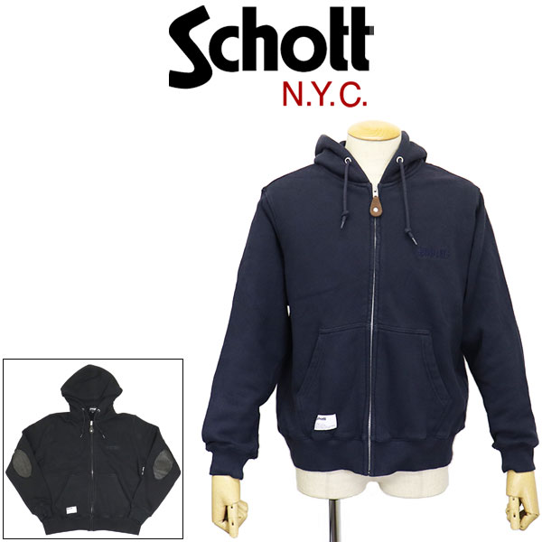 Rakuten - 正規取扱店 Schott (ショット) 5231003 LEATHER ELBOW PATCH ZIP HOODED SWEAT レザー エルボーパッチ ジップパーカー フーディー 全2色