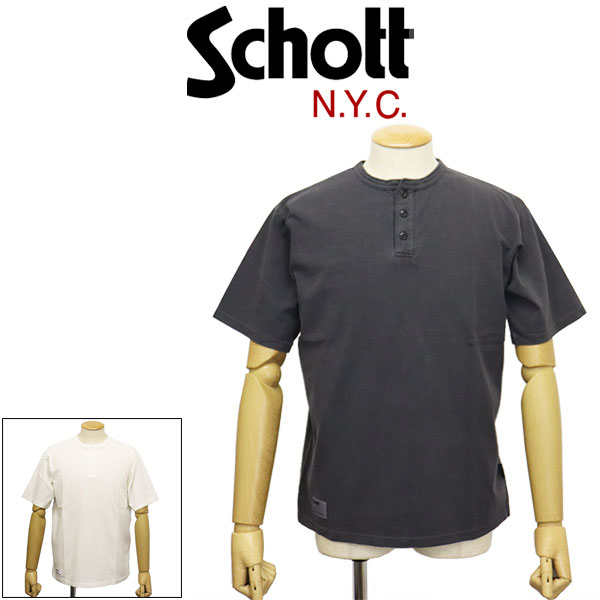 Rakuten - 正規取扱店 Schott (ショット) 5934008 ピグメント加工 ヘンリーネック 半袖 Tシャツ 全2色