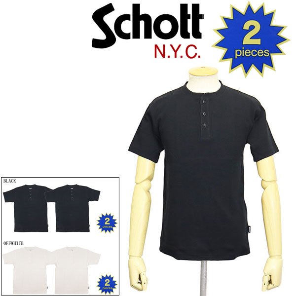 Rakuten - 正規取扱店 Schott (ショット) 5934010 2PACK HENLEY NECK T-SHIRT 2パック ヘンリーネック Tシャツ 全2色
