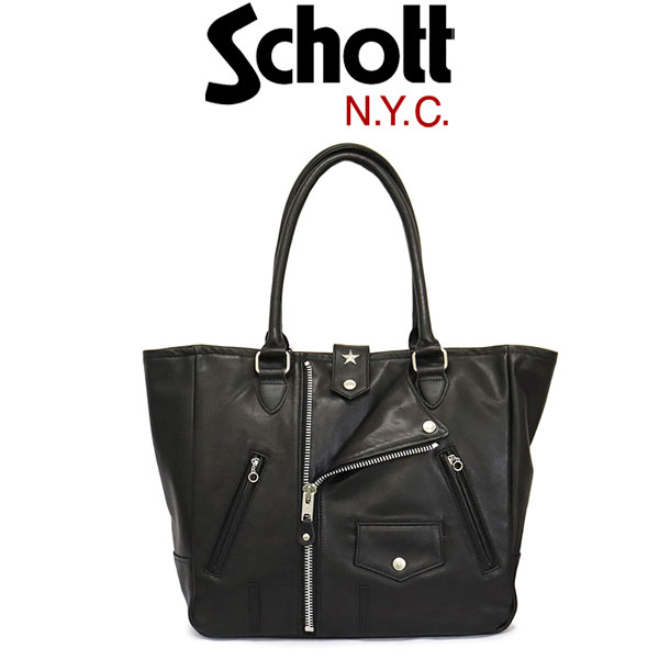 Rakuten - 正規取扱店 Schott (ショット) 4976008 LEATHER RIDERS TOTE BAG レザー ライダース トートバッグ 010 BLACK