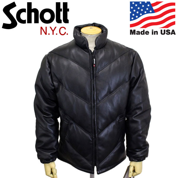 正規取扱店 Schott (ショット) 7552 245D LEATHER DOWN JKT BIAS QUILT レザー ダウンジャケット バイアスキルト 09BLACK