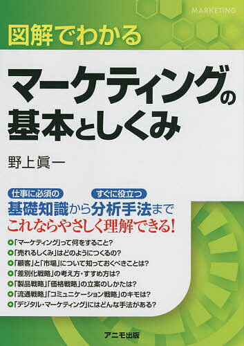 著者野上眞一(著)出版社アニモ出版発売日2021年10月ISBN9784897952543ページ数174Pキーワードずかいでわかるまーけていんぐのきほんと ズカイデワカルマーケテイングノキホント のがみ しんいち ノガミ シンイチ9784897952543内容紹介 「マーケティング」は経営戦略のカナメといっても過言ではありません。市場調査や新製品・新商品の開発から価格設定、販売戦略、顧客分析、広告宣伝、そして新しいデジタルマーケティングの活用に至るまで、経営のあらゆる場面でマーケティングの知識や理論は不可欠です。 本書は、そんなマーケティングの基本中の基本を、初めての人でもすぐに理解できるように、図解を交えてやさしく解説した超・入門書。マーケティングの仕事に携わる人・これからマーケティングの仕事を担当する人はもちろん、自分の仕事にマーケティングを活かしたい人、マーケティングの勉強をしたいと考えている人にも、これだけは知っておきたいという必須知識やノウハウをコンパクトにまとめた決定版です。※本データはこの商品が発売された時点の情報です。目次1章 「マーケティング」って何をすること？/2章 「売れるしくみ」のつくり方/3章 「顧客」と「市場」について知ろう/4章 強いブランドを育てる「差別化戦略」/5章 「製品戦略」と「価格戦略」を立案する/6章 欲しいときに欲しいものを届ける「流通戦略」/7章 効果的に伝える「コミュニケーション戦略」/8章 デジタル・マーケティングの基本としくみ