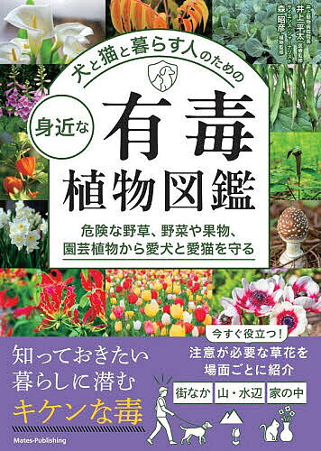 ※商品画像はイメージや仮デザインが含まれている場合があります。帯の有無など実際と異なる場合があります。出版社メイツユニバーサルコンテンツ発売日2026年05月ISBN9784780431544ページ数160Pキーワードペット いぬとねことくらすひとの イヌトネコトクラスヒトノ いのうえ ひようた もり あき イノウエ ヒヨウタ モリ アキ9784780431544内容紹介★ 今すぐ役立つ!★ 注意が必要な草花を場面ごとに紹介 ＊街なか ＊山・水辺 ＊家の中★ 知っておきたい暮らしに潜むキケンな毒◇◆◇ 本書について ◇◆◇庭の片隅でひっそりと咲く花、散歩道でふと目に入る草や木、そして部屋を彩る観葉植物—私たちの暮らしは多くの植物に囲まれています。しかもその多くが美しく、愛らしく、ときに、ちょっと触れてみたくなるほど魅力的です。けれども、犬やネコと一緒に暮らしていると、その魅力が思わぬ危険に変わることがあります。実は、園芸植物や庭木、山野草には、毒性を持つものが少なくありません。また、観葉植物には熱帯で生き抜くため、動物に食べられないよう毒を備えてきたものもあります。人には無害でも、動物にとっては中毒を引き起こす—そんな「すれ違い」が日常のすぐそばにひそんでいるのです。さらに植物ではなく菌類ですが、いわゆる毒キノコもあります。「知らないものは、まず疑う」。これは大事なこと。虫もつかず、やけに元気な植物に出会ったら、ちょっと「アブナイ!」サインかもしれません。「この植物、うちの子が口にしても大丈夫かな?」と、ふとした瞬間に不安を感じたこともあるのではないでしょうか。本書は、そうした身近な植物の「ちょっとした不安」を、「なるほど、そうだったのか!」に変えるための図鑑です。植物に関する日常の疑問に寄り添いながら、アブナイ植物とその特徴、そして万が一の対処法などをやさしくまとめました。図鑑として眺めるもよし、気になる植物を調べるもよし、あるいは「へえ」と思いながらページをめくるだけでも、新しい発見があるはずです。危険を避けながら、緑のある豊かな日々を続けていく—そのお手伝いができれば、これほどうれしいことはありません。※本データはこの商品が発売された時点の情報です。目次1 おもに街角・公園・庭などで見かけるアブナイ植物/2 おもに里山・山地で見かけるアブナイ植物/3 屋内やベランダのアブナイ園芸・観葉植物/4 生野菜と果物にも要注意/5 キノコ、苔・菌類はだいじょうぶ？/6 ペットは有毒・無毒をどう見分け、嗅ぎ分ける？
