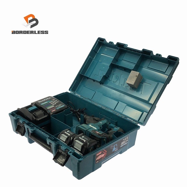 ☆中古品☆makita マキタ 40Vmax 20mm 充電式ハンマドリル HR010G 青 バッテリー2個(BL4040 BL4025) 充電器(DC40RA) ハンマードリル123619