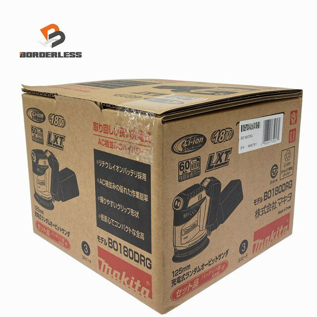 ☆未使用品☆makita マキタ 18V 125mm 充電式ランダムオービットサンダー BO180DRG バッテリー1個(18V 6.0Ah)充電器 コードレス 電動工具129175