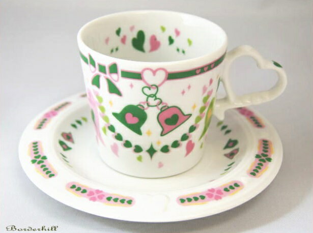 美濃焼白磁◆恋するハート・シリーズ◆SWEET LOVE緑/ピンクコーヒーカップソーサー&ミルクPSペアセット【楽ギフ_包装】【ギフト贈り物引き出物/結婚祝い出...