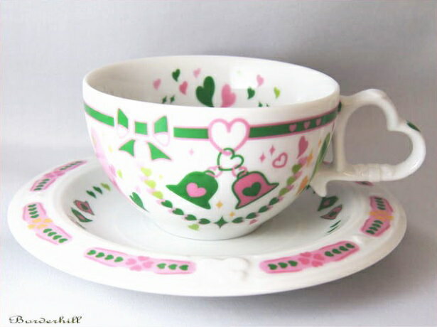 美濃焼白磁◆恋するハート・シリーズ◆SWEET LOVE緑/ピンクティーカップソーサー&ミルクPSペアセット【楽ギフ_包装】【ギフト贈り物引き出物/結婚祝い出産...