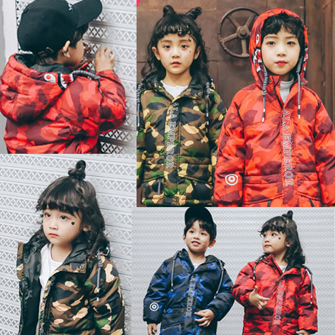 ダウンジャケット 子供服 キッズ 男の子 女の子 ベビー フード付き ダウンコート ダウン 迷彩 防寒 通学 通園 秋冬物 アウター レッド グリーン ブルー ...