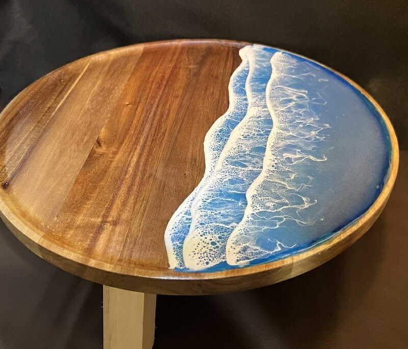 天然木 アカシア サービングスタンド ミニローテーブル 机小 車中泊机 キャンプ ミニちゃぶ台 職人手作り 一点物 無垢材 ハンドメイド 西海岸 ビーチ 珊瑚 波
