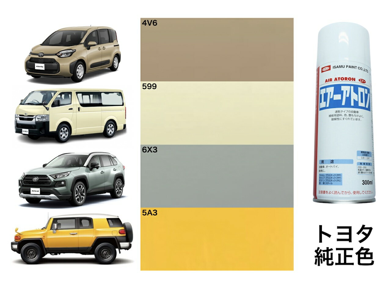 トヨタ 純正色 スプレー塗料 [4V6] [599] [6X3] [5A3] ボディカラー カラーコード カラーナンバー 色番号 補修 全塗装