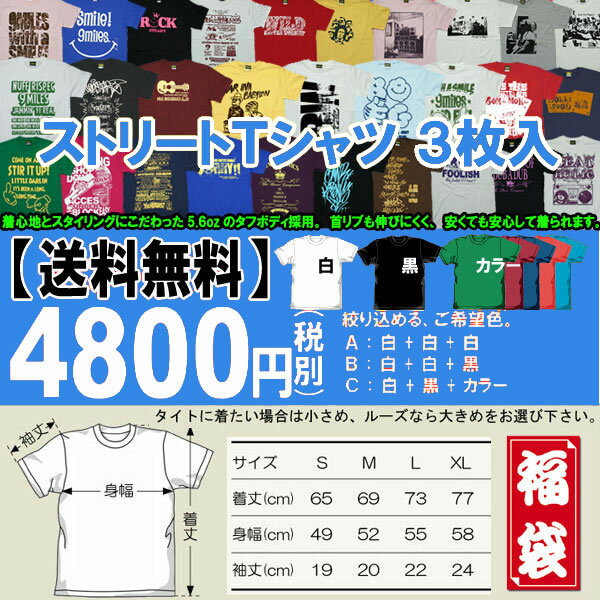 【2019・フェスタT福袋】 【送料無料】3枚おまかせTシャツ4800円福袋ふくぶくろ/メンズ/ユニセックス/S.M.L.XL/tシャツ/半袖t/ロゴ・文字/ レゲエ・アメカジ・きれい目・ストリート/楽天カード分割