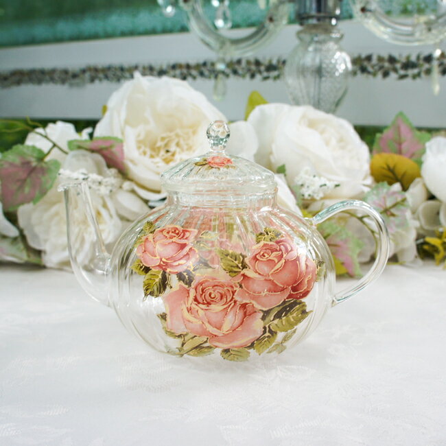 ゴールドローズ 耐熱ガラスモールティーポットローズ　クラシカル　ポットティータイム　ティーウェア..