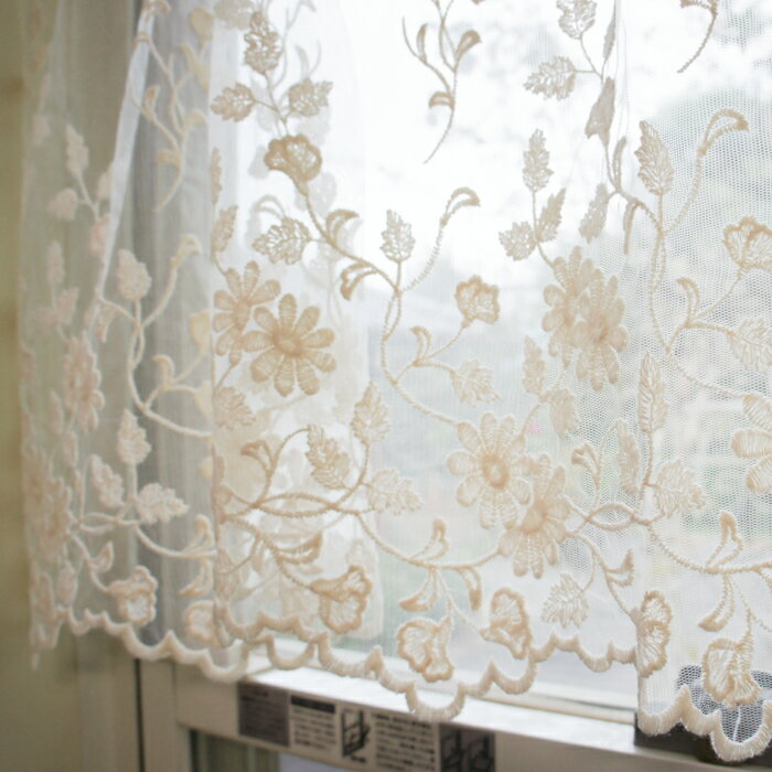 【メール便発送対応】コットンフラワー　カフェカーテン60cm丈60×120cm　おしゃれ 薔薇とレースと天使のお店 薔薇雑貨 姫 バラ ローズ ばら ロマンチック 雑貨 レース　キッチン　カフェカーテン 薔薇店