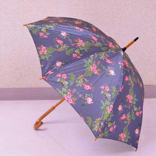 長傘 ローズ柄 ワンタッチ柄 天然木 薔薇 グレー ピンク 102cm 長傘 ローズ柄 ワンタッチ柄 天然木 薔薇 グレー ピンク 102cm