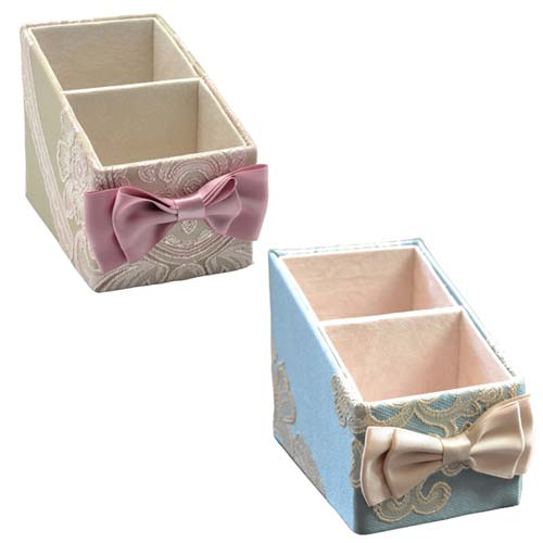 アクアフラワー ホルダー2列　リボン オペラピンク　ブルー小物入れ　リモコンラック　リモコンボックス　メガネ入れ　メガネホルダーエレガント　薔薇とレースと天使のお店