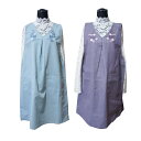 【メール便発送対応】ECRU 刺繍エプロン 異素材切り替え ミント パープル 花 フリーサイズ ギフト