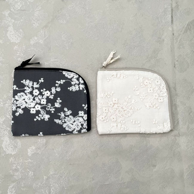 マリアベール コンパクトポーチ ブラック ホワイト レース フラット おしゃれ ロマンチック