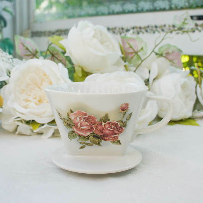 コーヒードリッパー ゴールドローズ 陶器 ギフト 母の日 薔薇 花柄 日本製 2～4人用