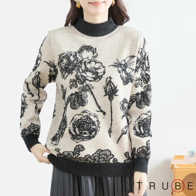 アンティークローズジャガードデザイン デザインニットプルオーバー TRUBE 2024aw M～Lサイズ