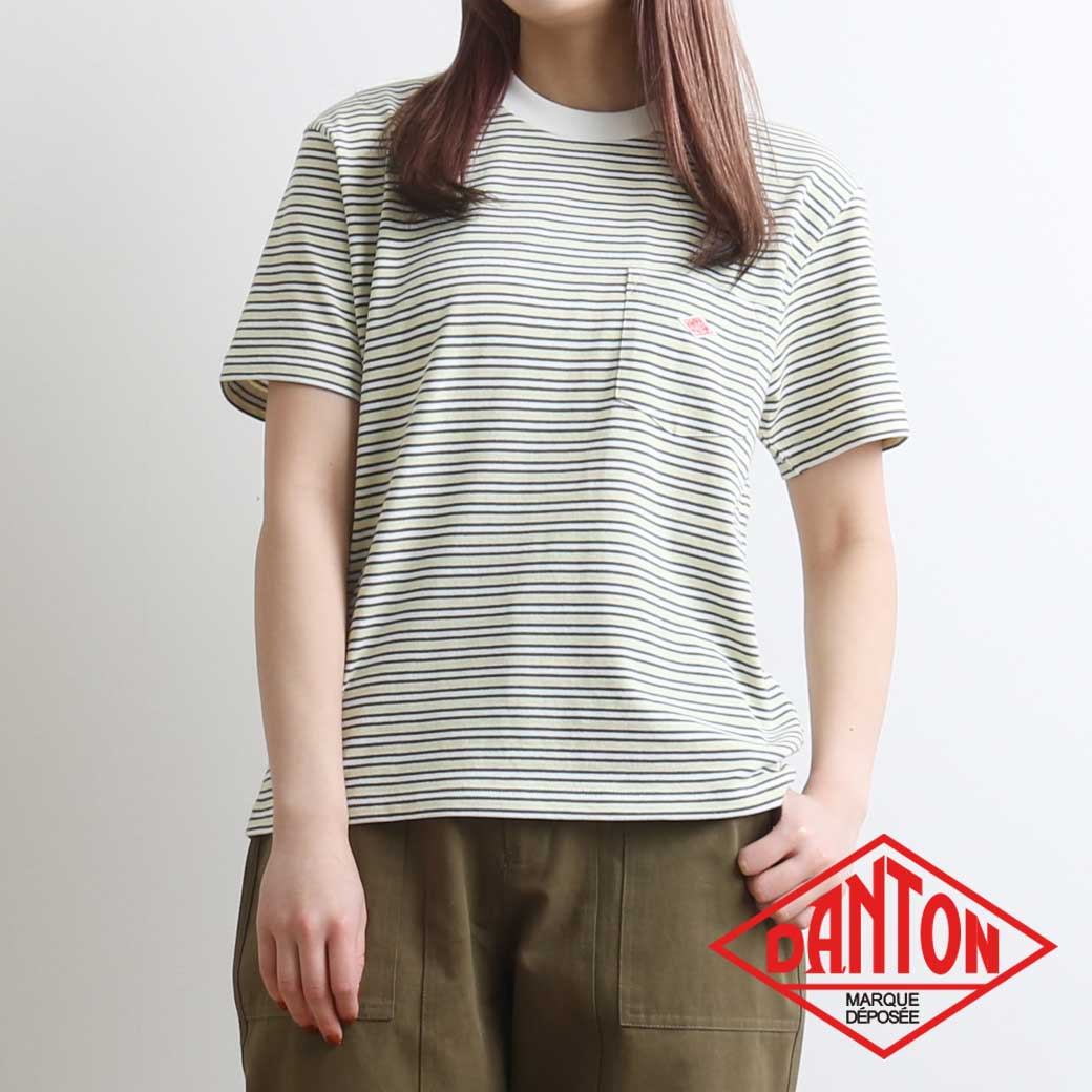 DANTON ダントン WOMEN'S SHORT SLEEVE POCKET T-SHIRT STRIPE ショートスリーブ ストライプ ポケット Tシャツ レディース トップス dt..