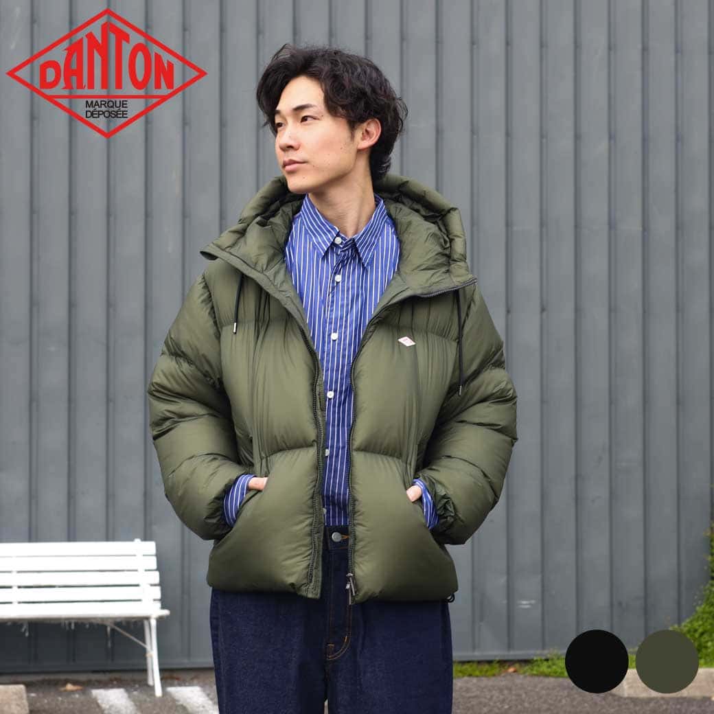 DANTON ダントン ダウン フード ジャケット DOWN HOODED JACKET メンズ 秋冬 ナイロン ダウン フェザー BLACK OLIVE M ...