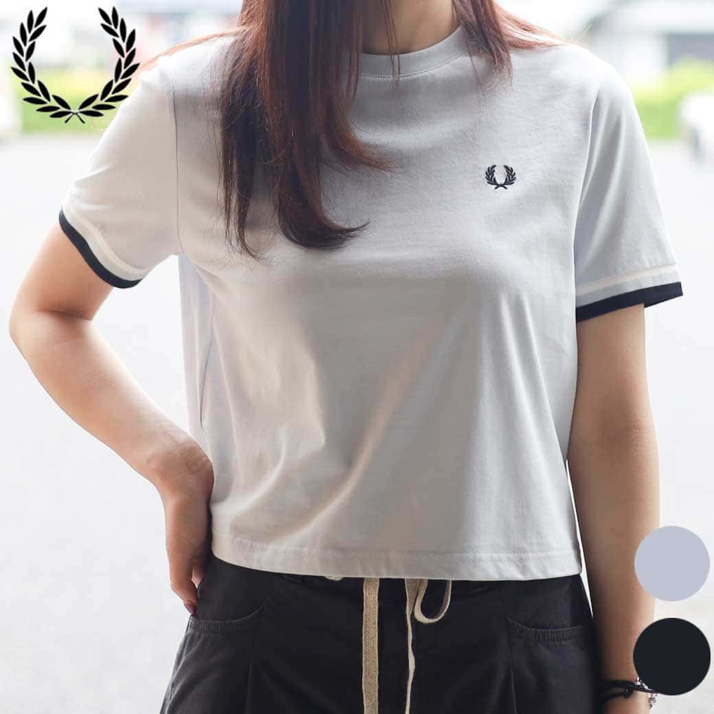Rakuten - FRED PERRY フレッドペリー ボールドティップドティーシャツ 春夏 レディース 綿 ポリウレタン NAVY DUSKY BLUE 10サイズ g2179 送料無料