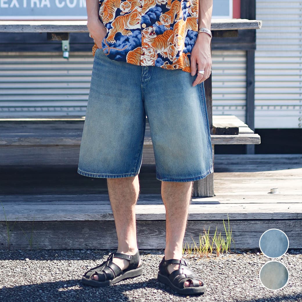 Rakuten - 【5/9 20時〜5/16 9時59分までP10】wrangler ラングラー ルーズ フィット デニム ショーツ メンズ コットン BLUE USED M L