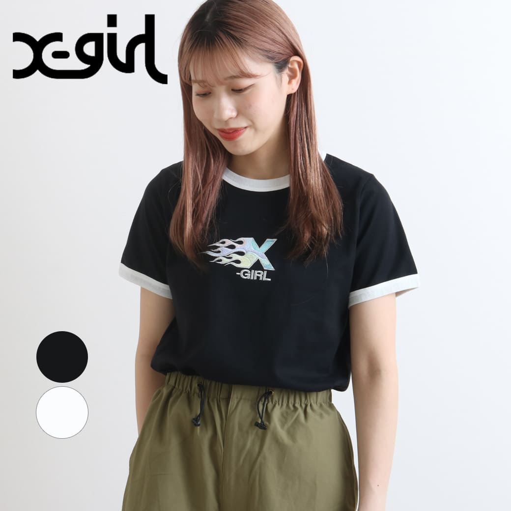 X-girl GbNXK[ o[jO XS V[gX[u K[xr[TVc BURNING X-LOGO S/S RINGER BABY TEE X-girl