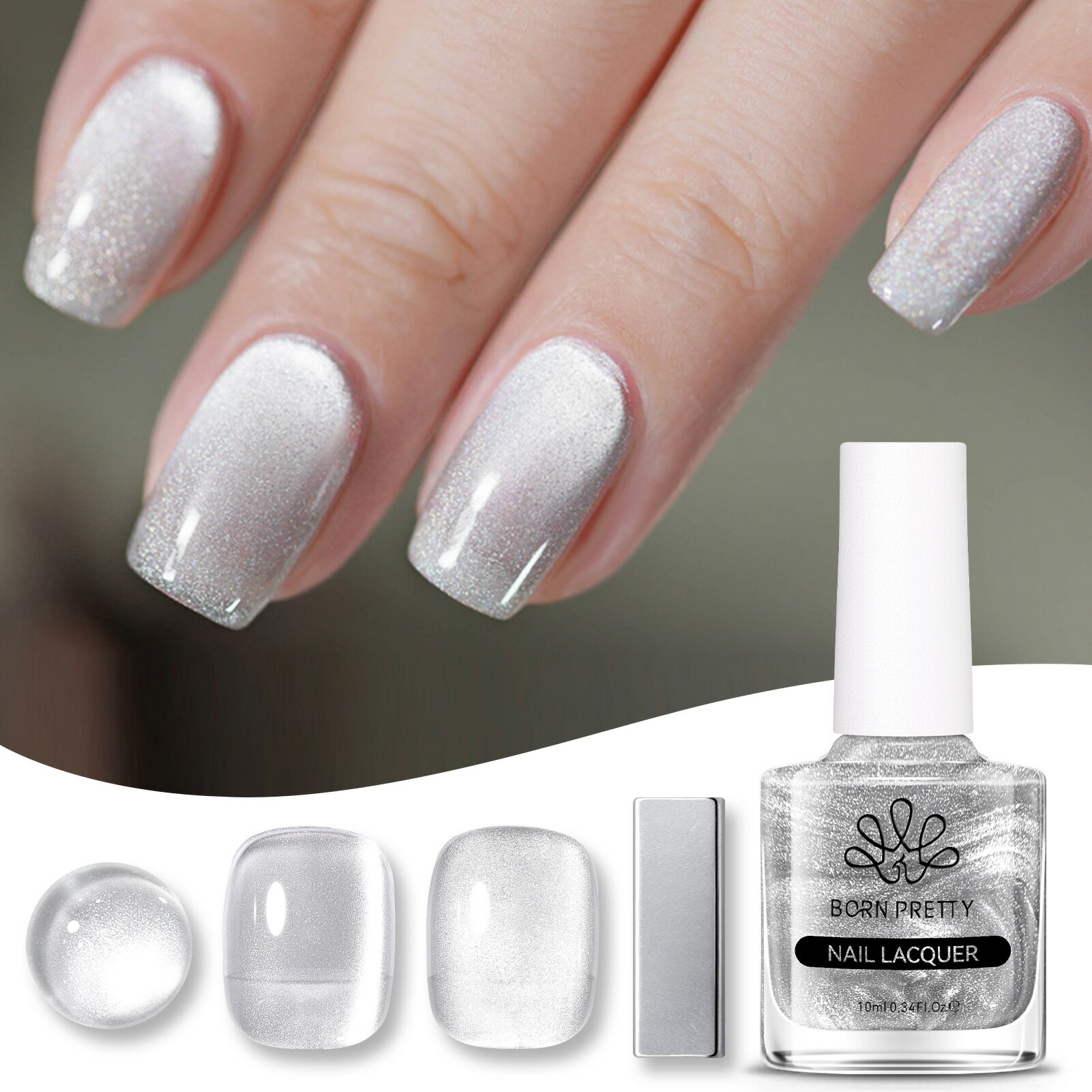 BORN PRETTY キャットアイ マグネットネイルポリッシュ シルバープラチナ ムーンライト クイックドライ..