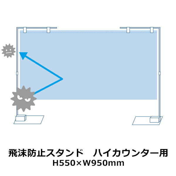 透明 飛沫防止スタンド H550 W950mm ハイカウンター用 ビニールシート | ウイルス対策 感染防止 パーテーション ついたて ビニールカーテン 吊り下げ | 受付 店舗 事務所 会議 などに【返品不…