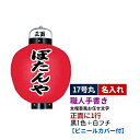 コチラの商品は3個以上で@14905円(税込) 【提灯サイズ】 17号丸型　φ47.5cm×63cm 【提灯色】 赤(黒枠) 【素材】 ビニール製 【名入れ内容】 場所：正面のみ(1面) 内容：黒1色+白フチ付き文字入れ ※1面につき1行まで 書体：職人によるお任せ文字(太楷書風) ※書体指定不可 ※2行になる場合/1行1文字のみの場合/書体の指定 はお見積となります。 【納期】 約3週間 ※ご注意※ ※オリジナル商品のため、ご注文後のキャンセル・返品はできません。 ※ご注文の最終確認をさせていただくため、お電話またはメールでご連絡させていただくことがありますので何卒よろしくお願い申し上げます。 ※書体は職人によるお任せとなりますので、仕上がりイメージをご確認いただくことはできません。 　製作事例をご参考いただくか、イメージ通りに製作したい場合は書体を指定(※別途お見積)して下さい。 関連商品一覧