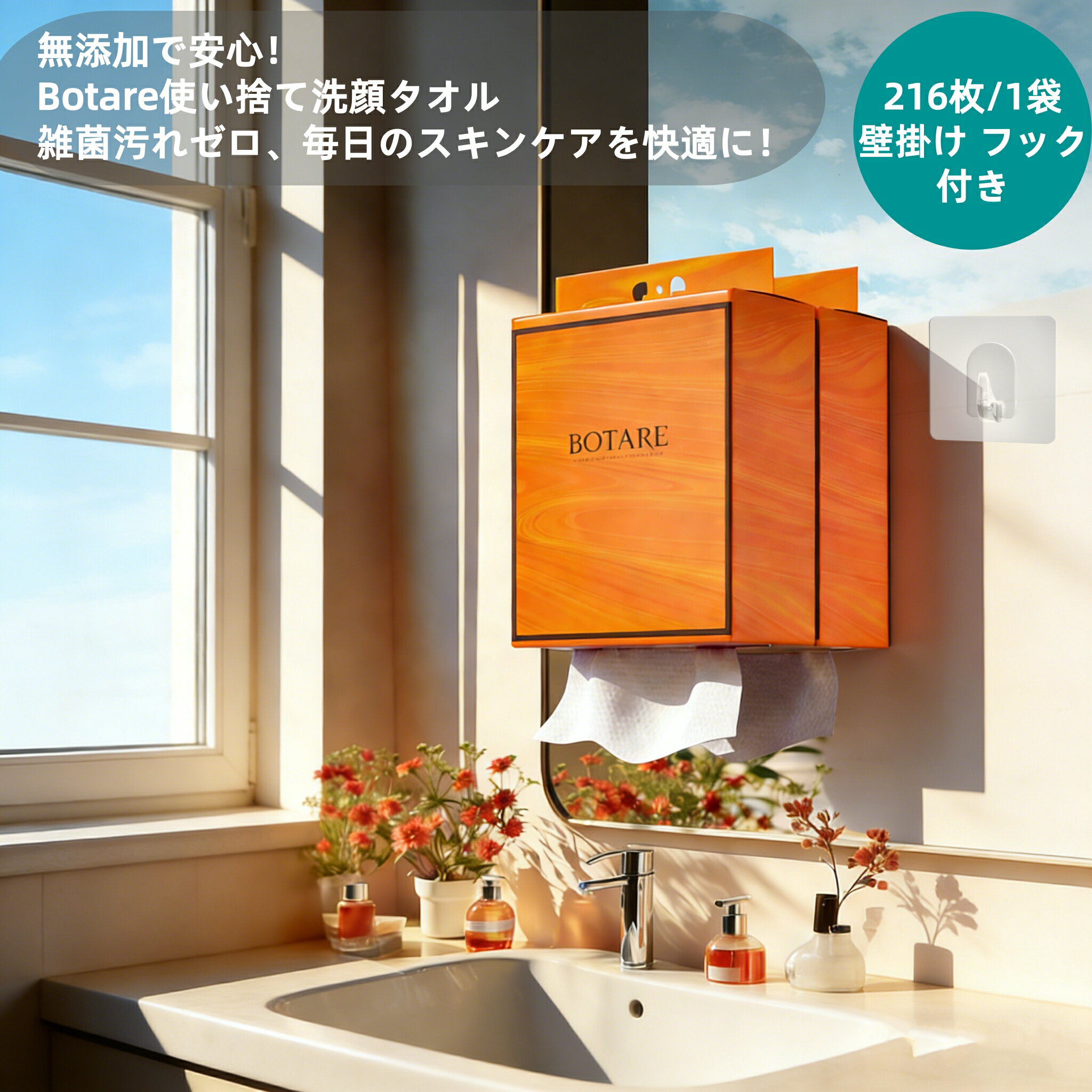 【圧倒的容量216枚入】個別包装Botare 顔タオル 使い捨て フェイスタオル ペーパータオル 洗顔用 厚手 乾湿両用 壁掛けボックス付き...