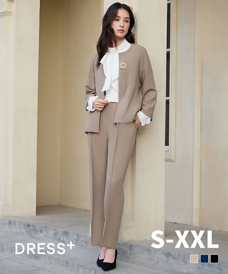 セットアップ 大きいサイズ パンツドレス 結婚式 ノーカラージャケット ややフレア裾 クロップドパンツ スラックス 前後差あり バックスリット パーティー 長袖 レディース フォーマル 春 夏 秋 冬 cy88638