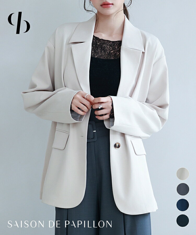 Rakuten - ジャケット テーラードジャケット レディース アウター コート ミドル丈 七分袖 シングルブレスト ダブルボタン 裏地付き ゆったり オフィスカジュアル きれいめ きちんと感 春 秋 SAISON DE PAPILLON sdp0255