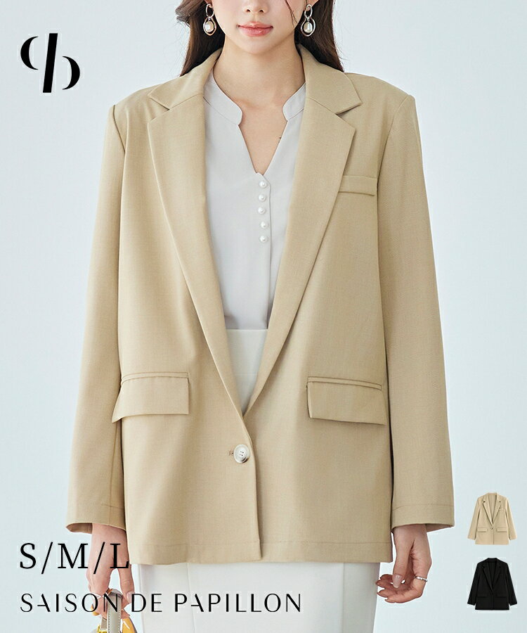Rakuten - ジャケット レディース アウター テーラードジャケット ワンボタン TC混生地 バックスリット入り ロング丈 ポケット付き ゆったり きちんと感 入学式 卒業式 通勤 大人 SAISON DE PAPILLON sdp0347