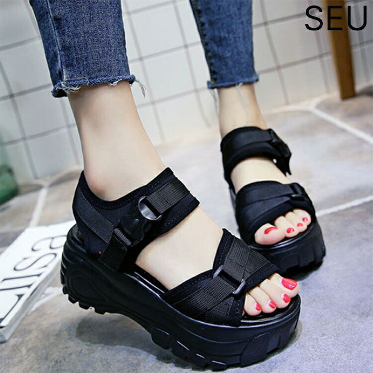 Rakuten - サンダル レディース 厚底 スポーツサンダル 厚底サンダル 美脚 おしゃれ 歩きやすい スニーカーサンダル コンフォート シューズ 靴 カジュアル シンプル かわいい ギフト 快適 人気 SEU seu25sd001