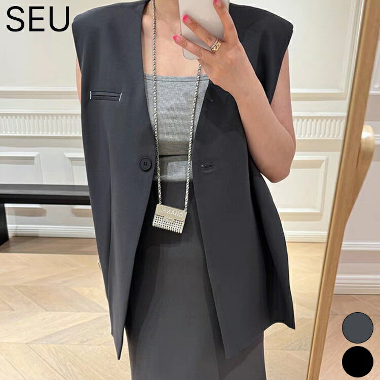 Rakuten - ベスト ジレ レディース ブレザー テーラード ジャケット スリット レイヤード 羽織り 春 夏 秋 冬 ハーフ丈 体型カバー ノーカラージャケット きれいめカジュアル オフィスカジュアル SEU seu26ht1016