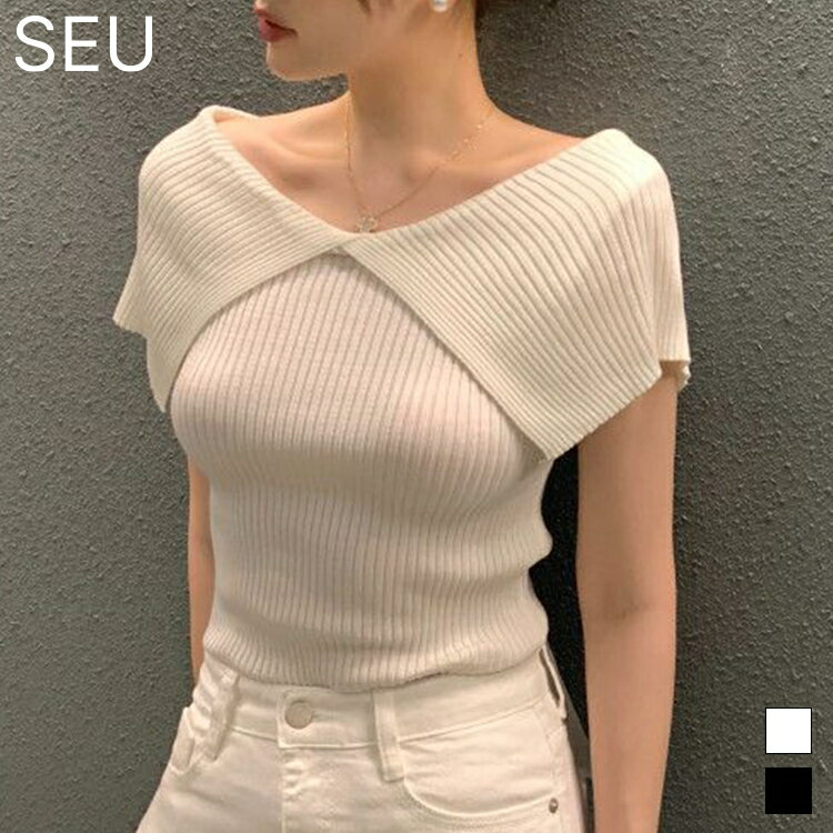 Rakuten - ビッグカラー トップス ノースリーブ ニット Vネック サマー ニットトップス レディース リブニット ケープ デコルテ ケープカラー 無地 二の腕カバー オフィスカジュアル きれいめ 春夏 SEU seu26nt1042