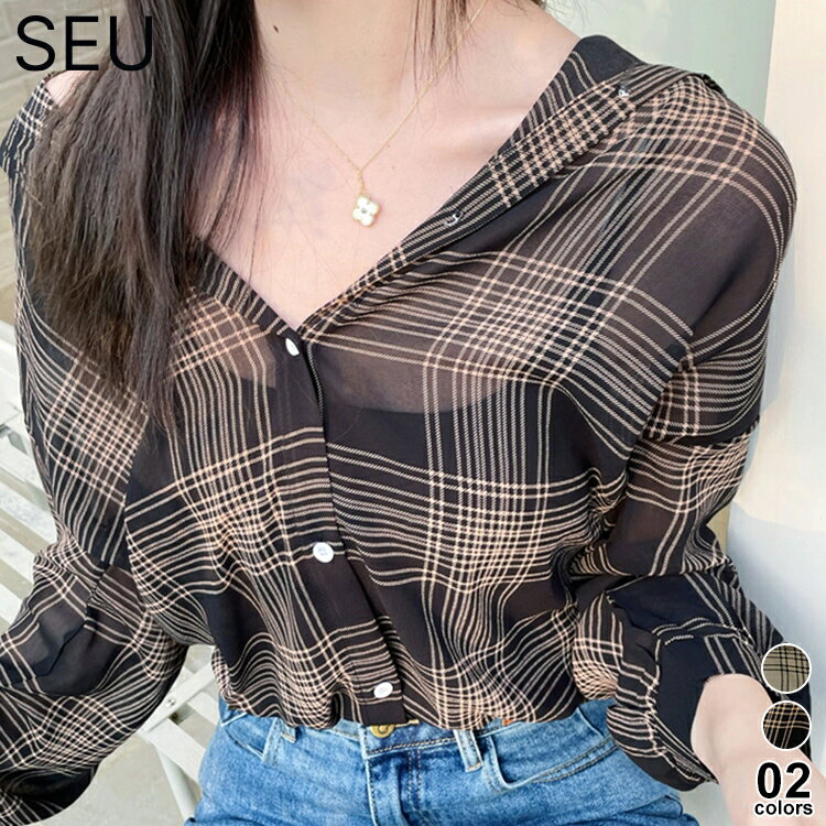 Rakuten - シアー チェックシャツ レディース トップス 長袖 薄手 シアーシャツ UV対策 紫外線対策 冷房対策 オーバーサイズ ゆったり 体型カバー 大きい シースルー カーディガン SEU seu26nt1062