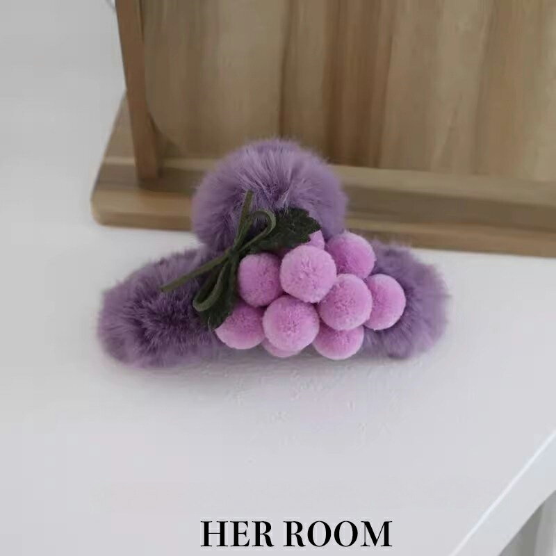 ツモールスキンヘアグリップ ブドウデザイン 紫 20 代後半女性 ヘアアクセサリー モールスキン ポンポン ブドウ 葉っぱ 可愛い キュート レディース ギフト...