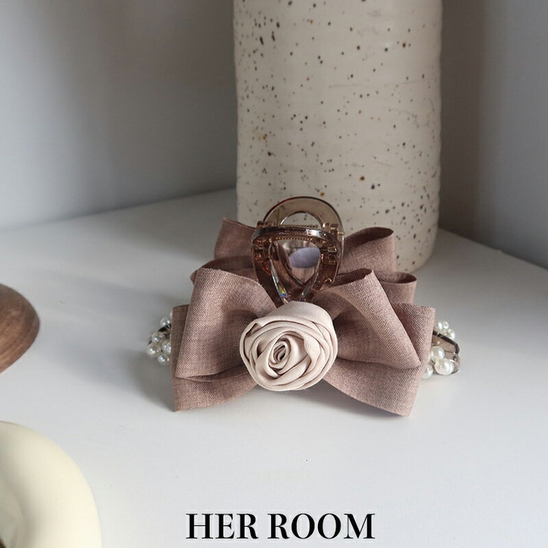 リネンバウタイン サテンローズ パールクリアクリップ ヴィンテージエレガント 30 代レディース アフタヌーンティー ウェディングゲスト 自己へのご褒美 母の日...