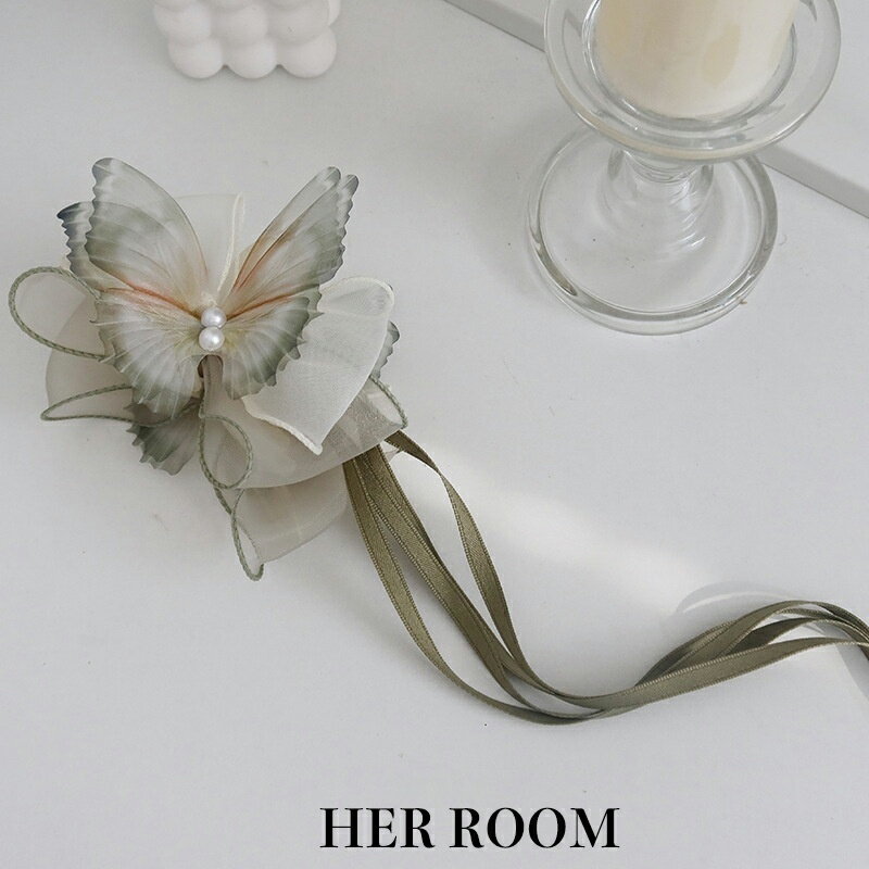 パーティーファンタジー 蝶モチーフ オーガンザ透け感 パールアクセント サテンリボン ヘアクリップ 20 代・30 代レディース クリスマスパーティー 自己への...