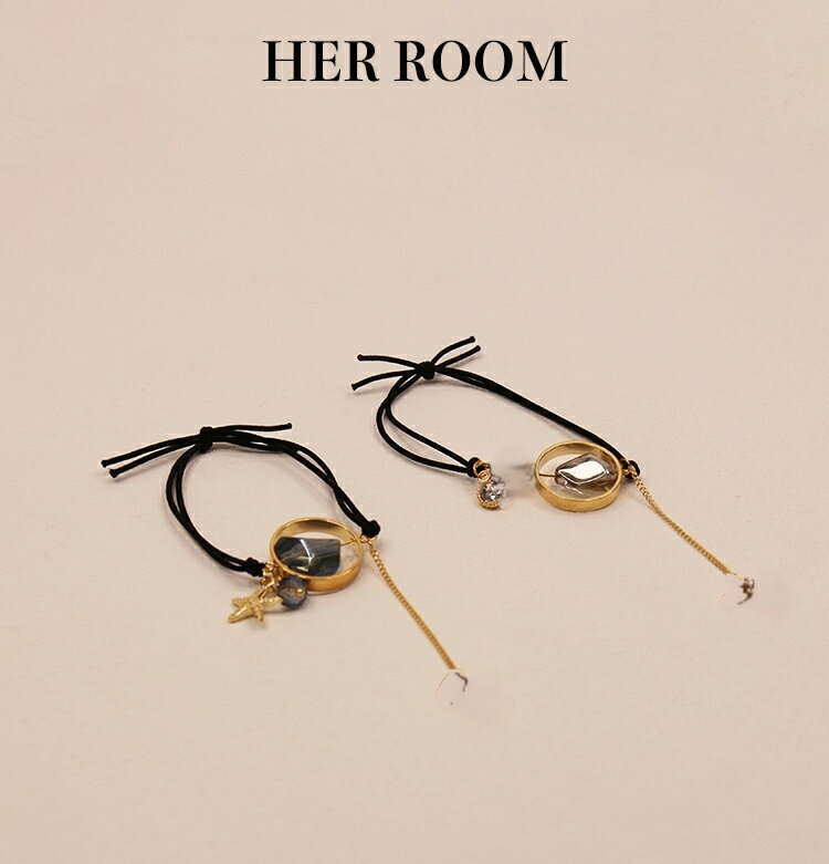 ミニマルラグジュアリー 黒紐ゴールドリング クリスタルチャーム 星ペンダント チェーンフリル ブレスレット 20 代レディース デートアクセ 日常通勤 自己への...