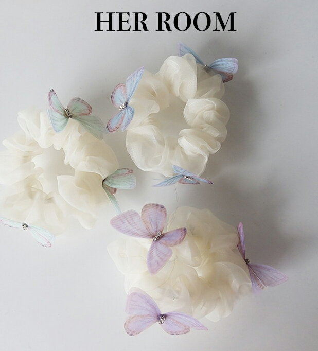 シアースクランチー ファンタジーチョウチョデザイン ホワイトオーガンザ風合い クリスタル輝き 20 代レディース デートアクセ アフタヌーンティー 自己へのご褒...