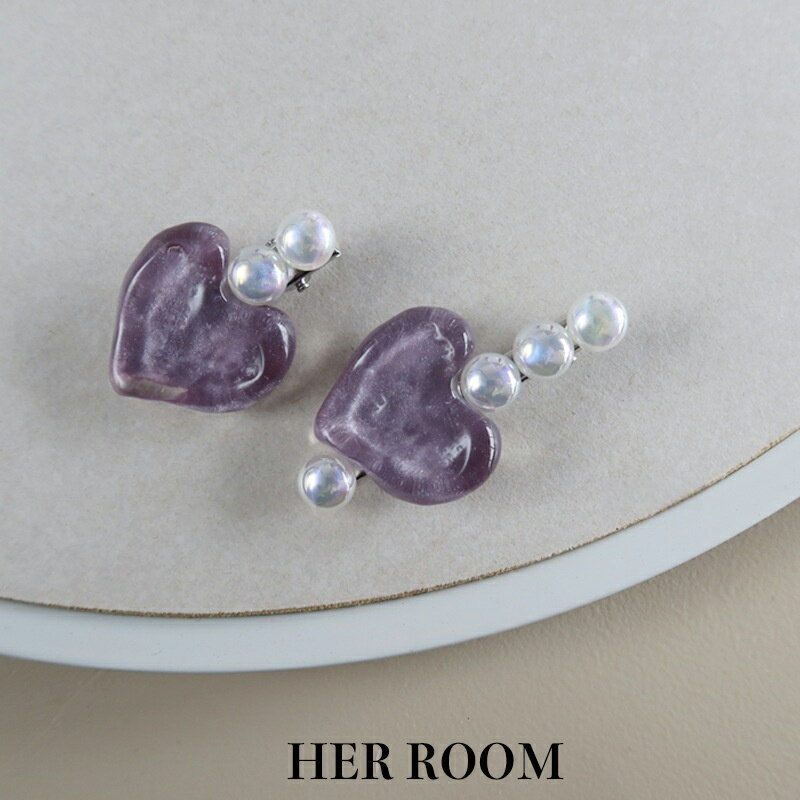 ファンタジーハートヘアクリップ 紫水晶風ハートの神秘輝き パールアレンジの温かみ デリケートデザインの繊細さ 20 代レディース デートアクセ アフタヌーンティ...