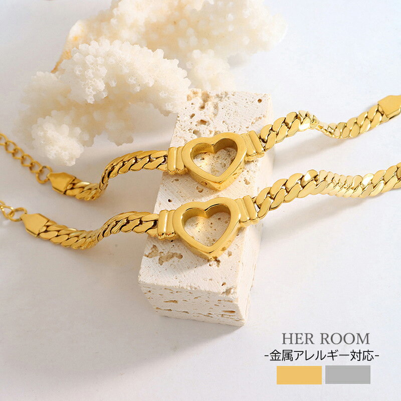 【ポイント5倍★11/27 1:59まで】【無料ギフトラッピング】マンテルブレスレット ステンレス ハートブレスレット つけっぱなし 金属アレルギー 18kコー...