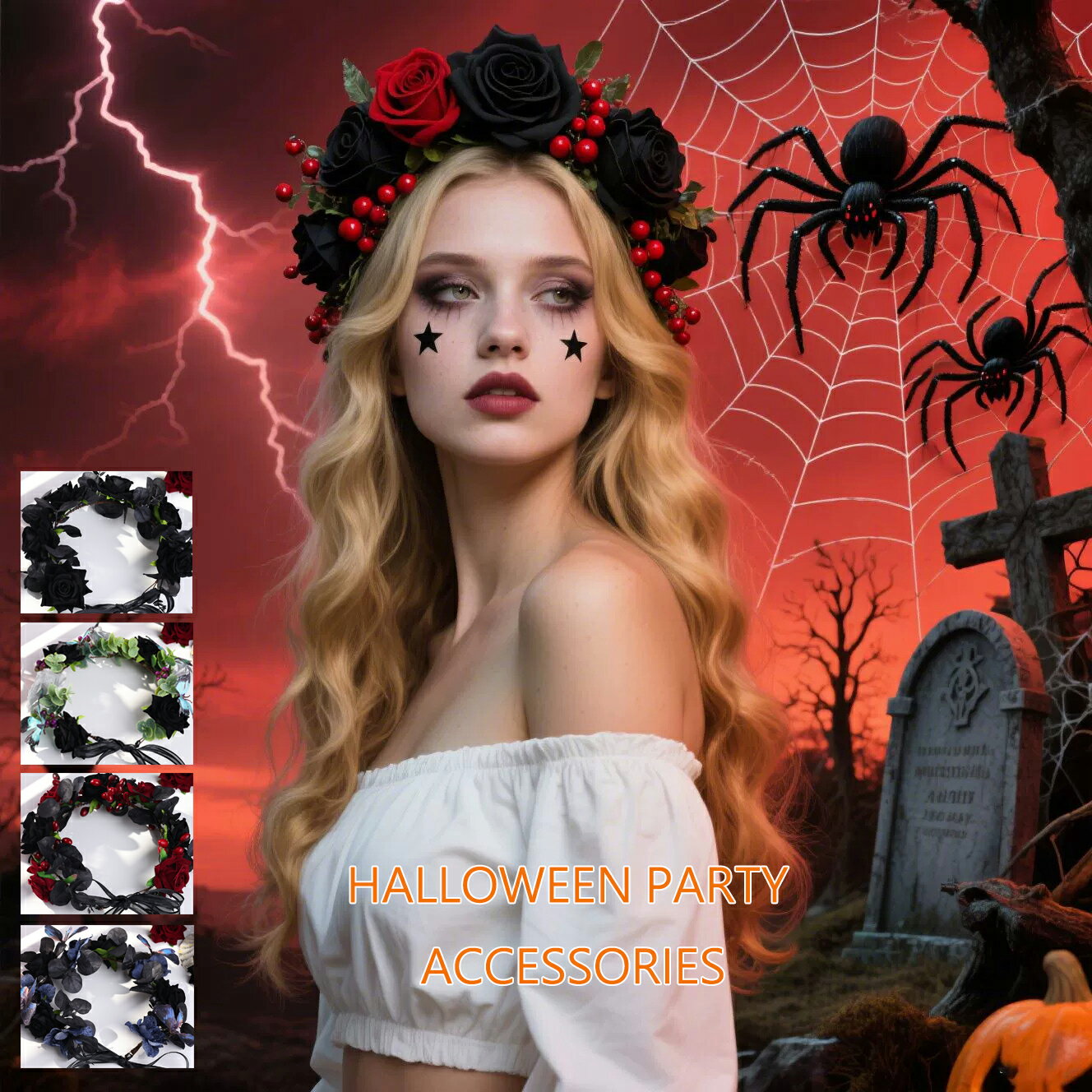 ハロウィン 花冠 レディース ヘアリーサンド ヘアアクセサリー アクセサリー 花かんむり コスチューム仮装 コスプレ小物 パーティーグッズ イベント ブライダル...